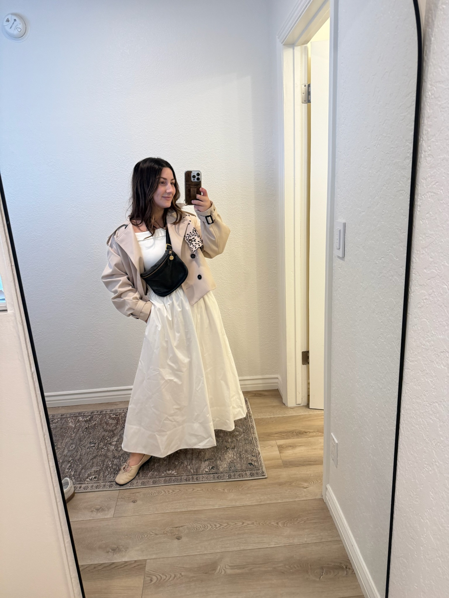 Petite off-shoulder midi dress! 
Size s petite 

Cropped trench coat size xs 

Comfortable flats! 

I'm 5'0 145 lbs 

Vacation outfit, spring outfit

#LTKStyleTip #LTKPetite #LTKSeasonal