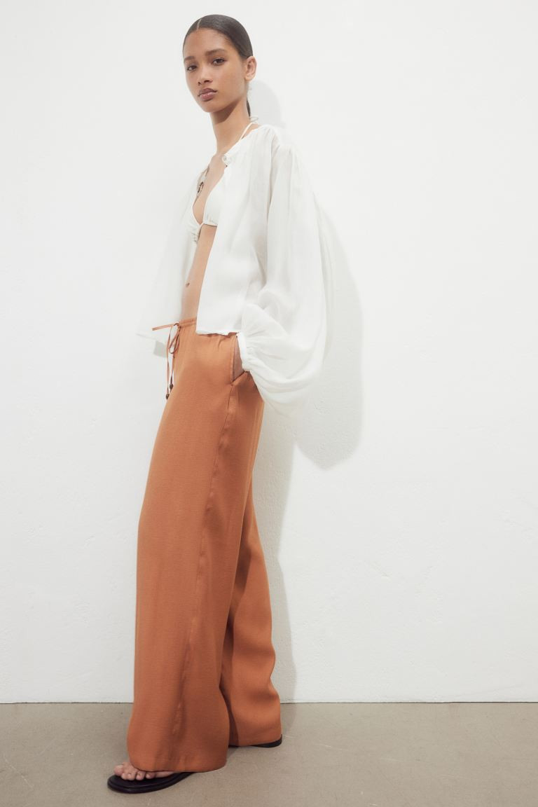 Wide-cut Pull-on Pants - Light brown - Ladies | H&M US | H&M (US + CA)