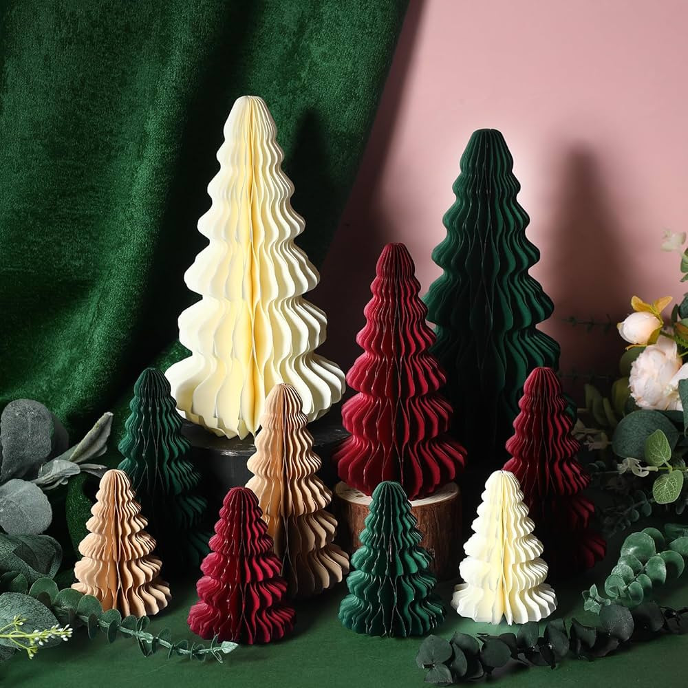 10 Pcs Paper Christmas Trees Honeycomb Christmas Trees 4/6/ 7/10 Inch 3D Honeycomb Xmas Paper Tre... | Amazon (US)