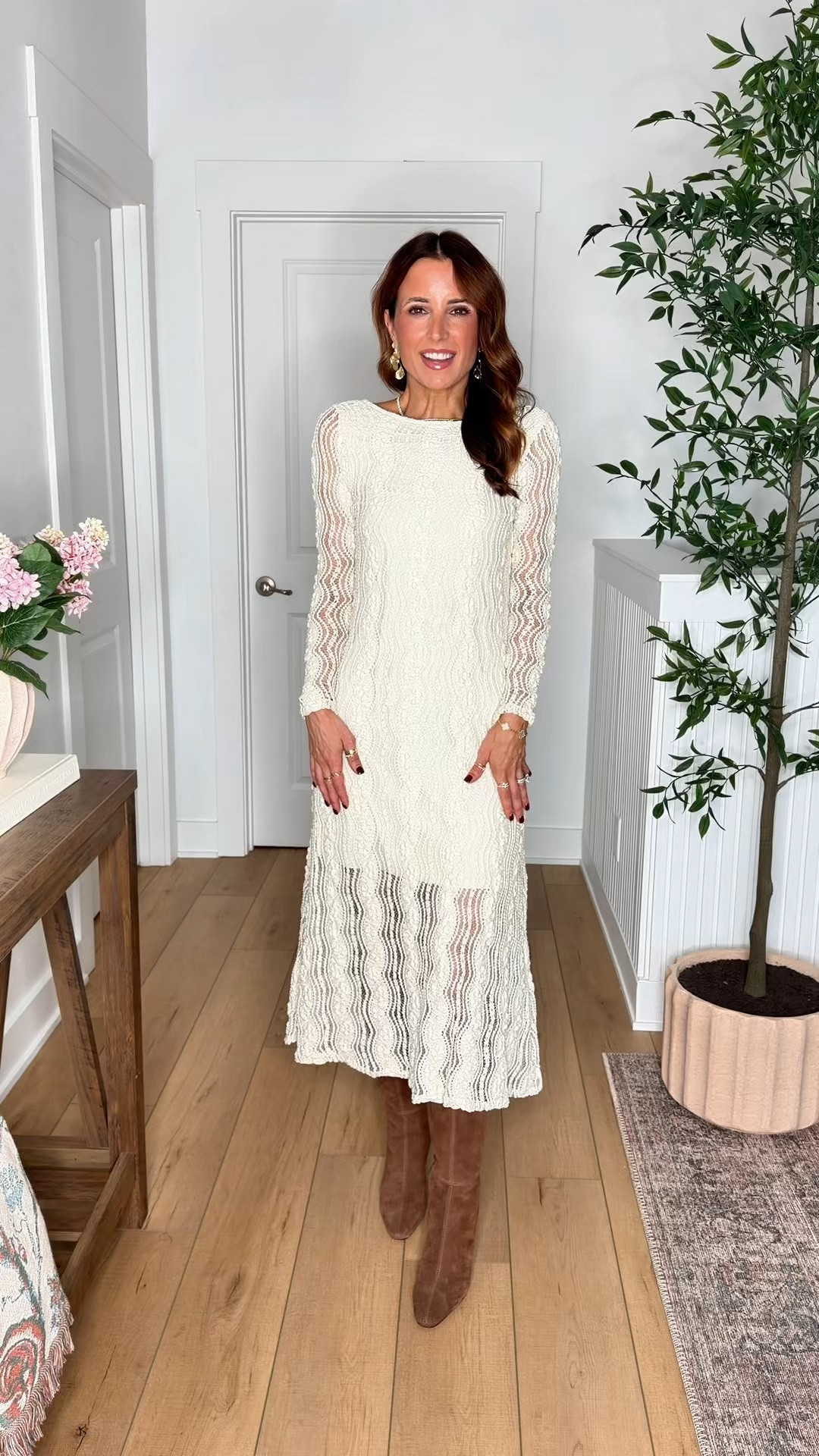 Thanksgiving outfits. Boho dresses. Fall dresses. Lace dresses. Family photo dresses. Thanksgiving dresses. Fall style. Brunch outfit. Bride to be. Fall outfit. Cream midi dress. White midi dress. I went up half a size in knee high boots. Wearing XXS petite.

#LTKootd #LTKSeasonal #LTKPetite