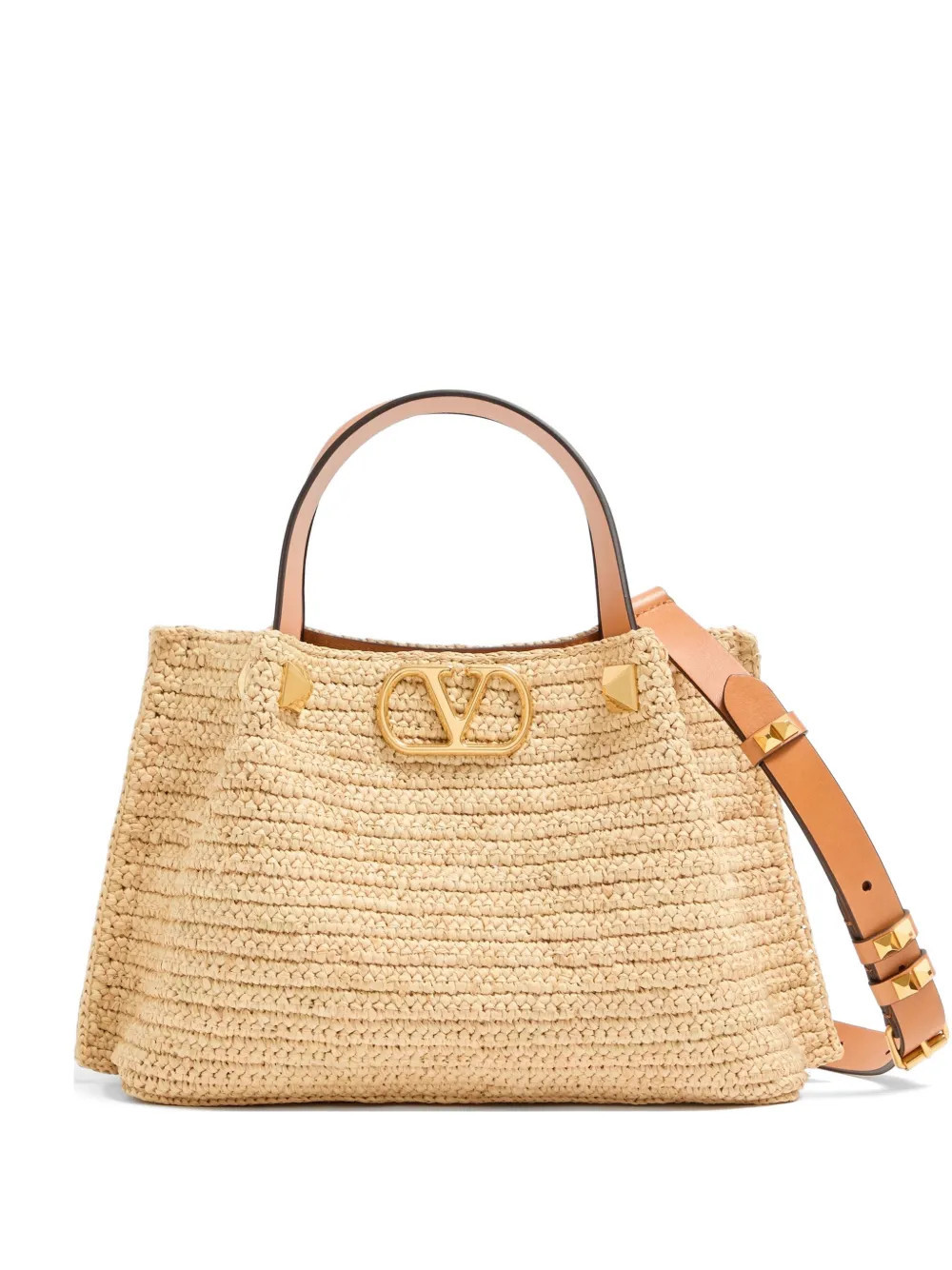 Valentino Garavani small raffia shopping bag - Neutrals | Farfetch Global