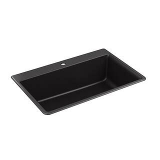 Kennon Dual Mount Neoroc Granite Composite 33 in. 1-Hole Single Bowl Kitchen Sink in Matte Black | The Home Depot