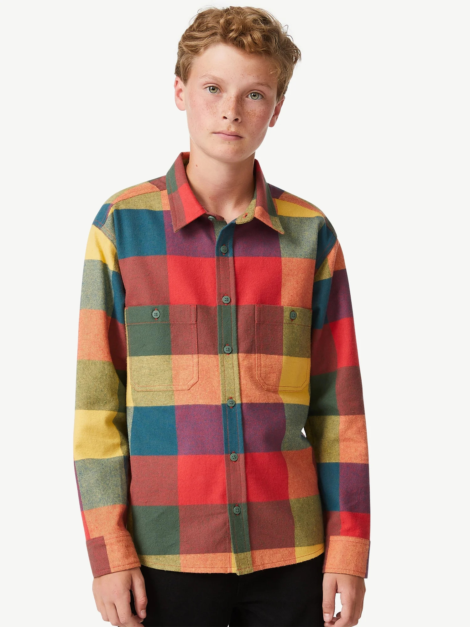 Free Assembly Boys Long Sleeve Flannel Shirt, Sizes 4-18 | Walmart (US)