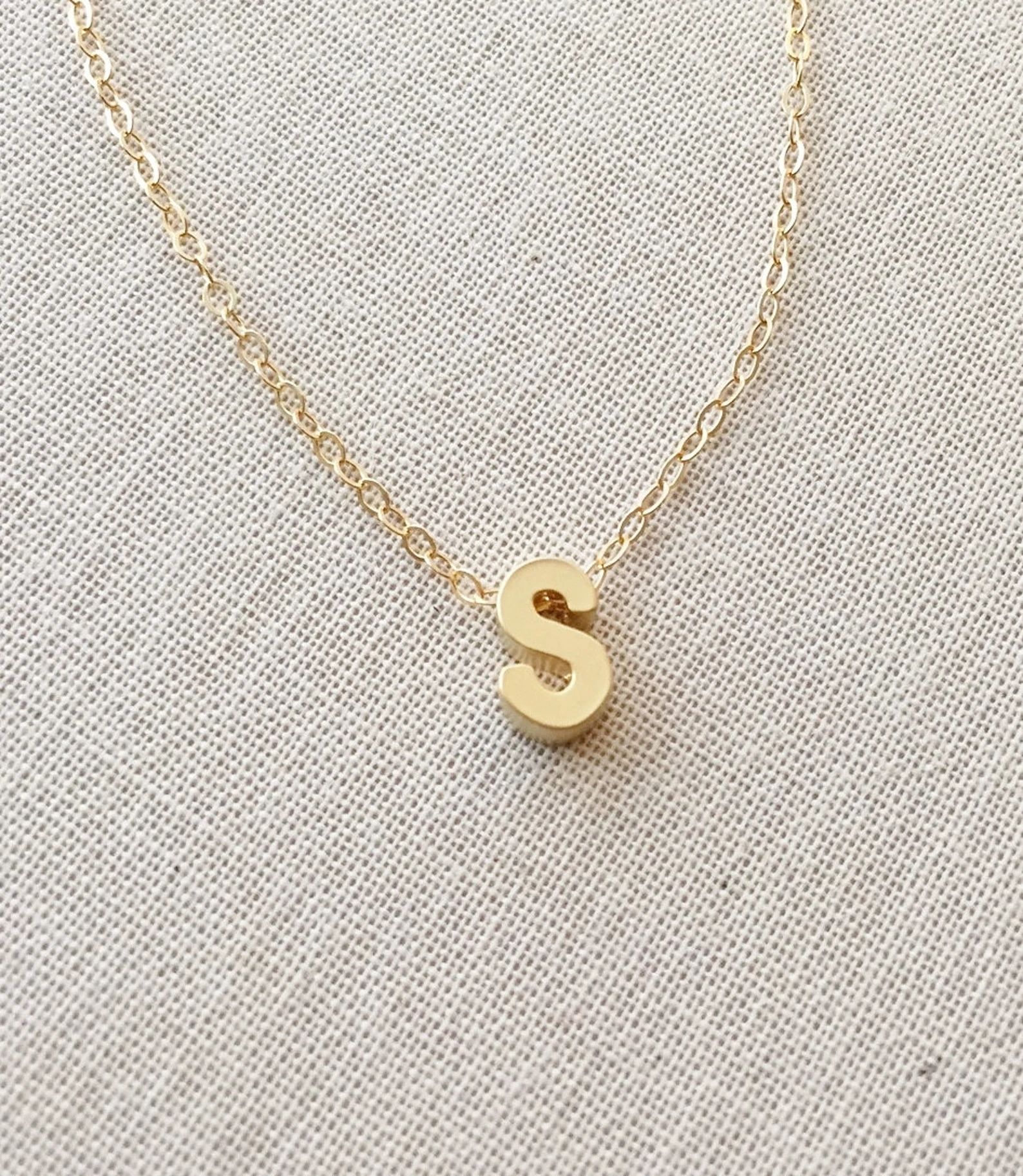 Small Letter S Necklace, 14kt Gold Filled Necklace, Initial S Charm/Pendant, Gold Letter S Neckla... | Etsy (US)