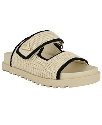 GUESS Women's Fadenna Crochet Knit Double Band Footbed Sandals - Macy's | Macy's