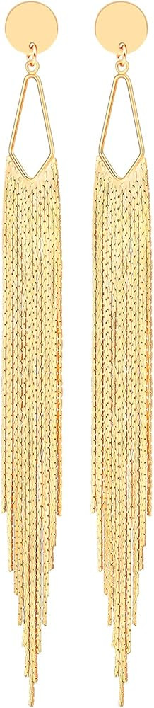 FUTIMELY Long Tassel Dangle Drop Earrings for Woman Teen Girls,Silver/Gold Punk Sleek Metal Chain... | Amazon (US)
