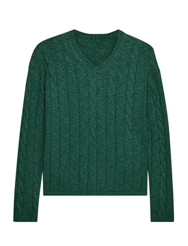 ZAFUL Women's V Neck Cable Knit Sweater 2025 Fall Pullover Long Sleeve Ribbed Loose Top Casual Ou... | Amazon (US)