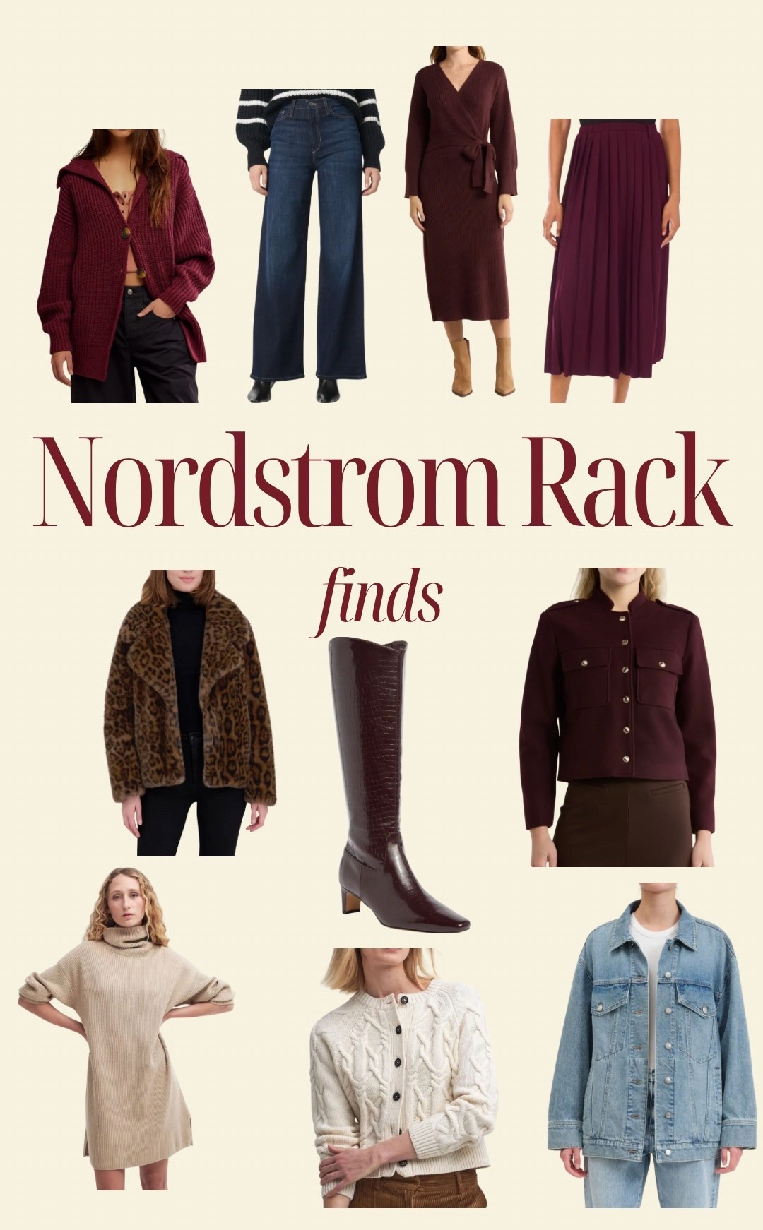 Nordstrom Rack Finds: Fall edition 

Croc, brown, leather, tall, boots, cheetah, faux, fur, jacket, animal, print, fall, winter, style, outfit, look, crop, cropped, burgundy, sweater, wool, dress, beige, neutral, denim, oversized, dark, light, wash, jeans, wide leg, cable, knit, cardigan, free, people, Barbour, oversized. Red, purple, wrap, pleated, skirt.

#LTKStyleTip #LTKSeasonal #LTKFindsUnder100