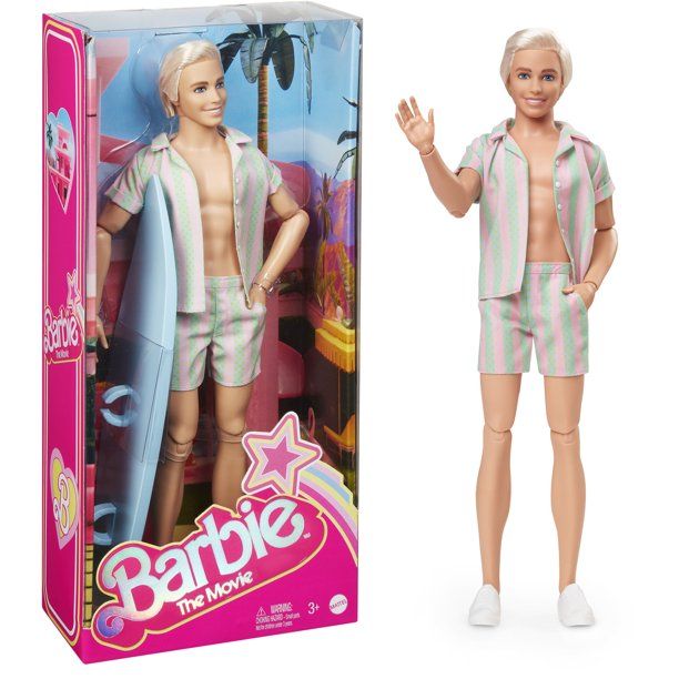 Barbie The Movie Ken Doll Wearing Pastel Striped Beach Matching Set | Walmart (US)