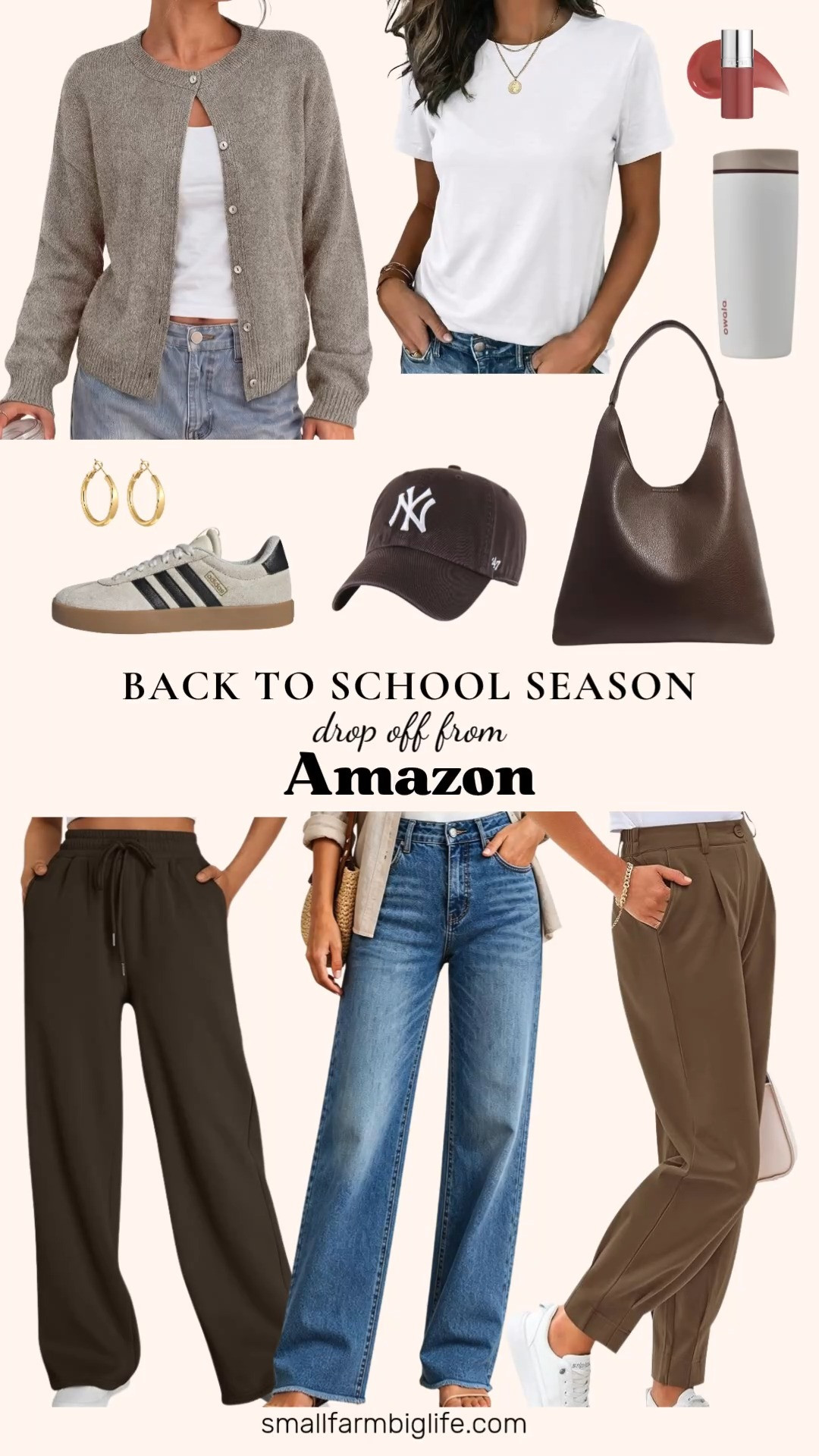School drop off calls for something comfortable that still feels put together, and this edit rounds up pieces perfect for the morning rush.

Starting with cozy layers: an oatmeal heather crew neck button down cardigan with a soft heathered knit texture, and dark brown wide leg fleece lined sweatpants with pockets for the coziest fall lounge fit.

For something a little dressier: vintage blue high waisted jeans with a stretchy straight leg and raw hem, and dark khaki pleated ankle work pants with pockets, both easy to dress up for errands after drop off.

Rounding it out is a dark brown baseball cap for effortless off duty style, a coffee brown vegan leather hobo bag with a slouchy tote shape, and this toasted rose tinted lip oil for a quick five minute makeup moment before heading out the door.

#backtoschooloutfit #momdropoffoutfit #falloutfits #wideelegsweatpants #hobobag 

 #LTKgrwm #LTKootd #LTKmomlife