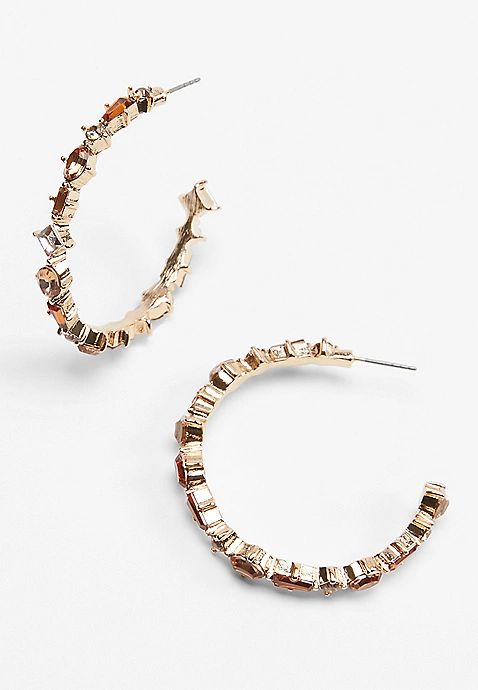 Gold Jeweled Hoop Earrings | Maurices