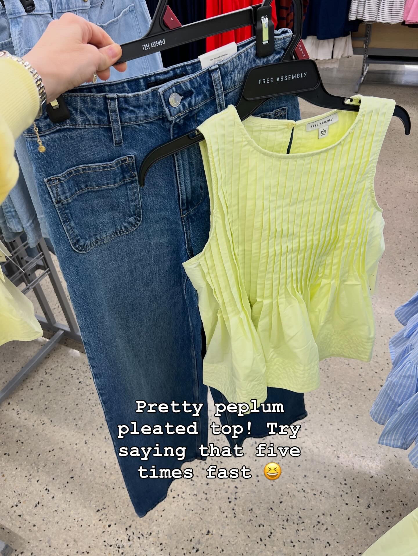 Walmart spring outfit idea with this pleated peplum top and wide leg jeans! #walmartfashion 

#LTKOver40