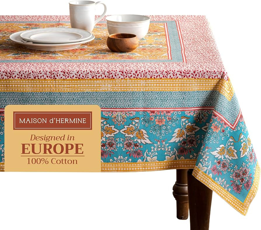 Maison d' Hermine Table Cloth Rectangle Table 100% Cotton 60 x 90 Inches Tablecloth Reusable Deco... | Amazon (US)