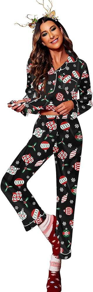 Ekouaer Silk Pajamas Women's Long Sleeve Sleepwear Satin Soft Button Down Loungewear Pjs Set S-XX... | Amazon (US)