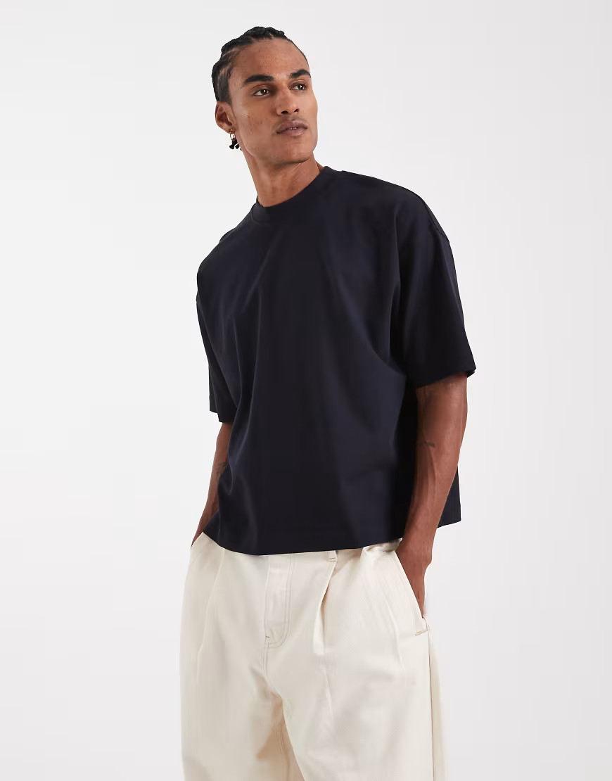 ASOS DESIGN Circular Design Collection super heavyweight oversized boxy t-shirt in navy | ASOS (Global)