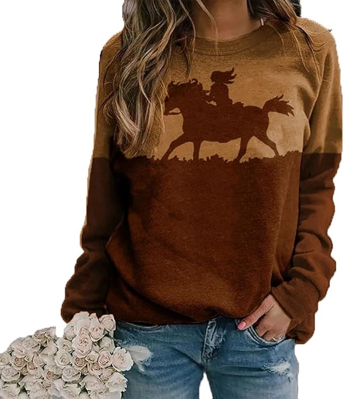 IVERIRMIN Women's Horse and Girl Shirt for Horse Lovers Gifts Pullover Renglan Sweatshirt | Amazon (US)
