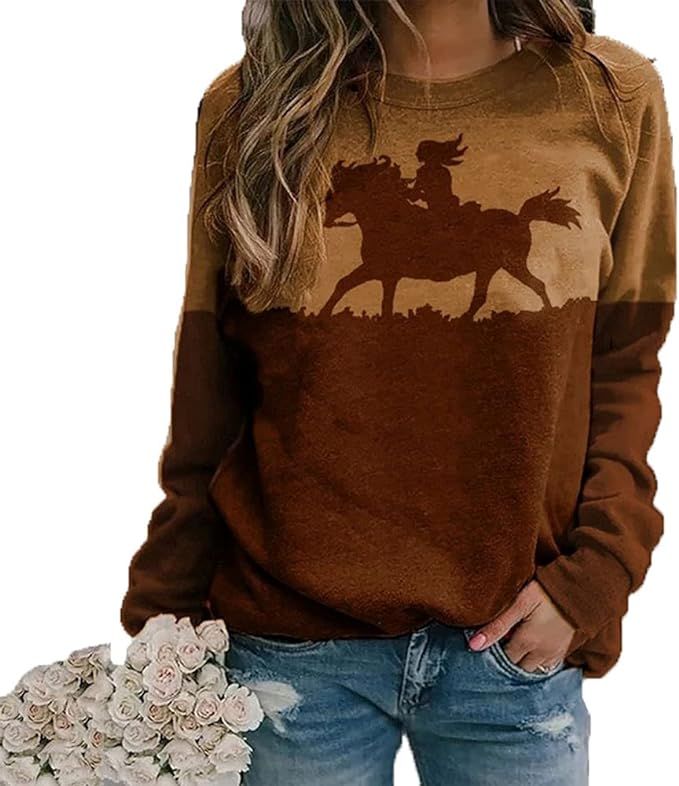 IVERIRMIN Women's Horse and Girl Shirt for Horse Lovers Gifts Pullover Renglan Sweatshirt | Amazon (US)