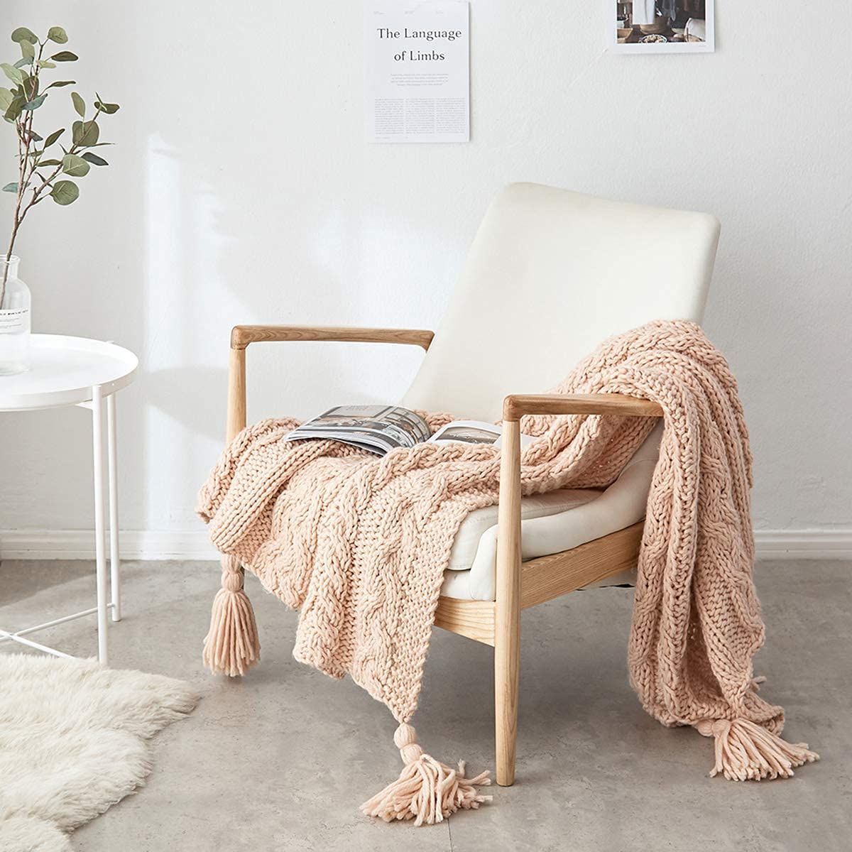 Pink Acrylic Knit Boho Throw Blanket with Tassels (51x63 inch) MH MYLUNE HOME Handmade Farmhouse Coz | Amazon (US)