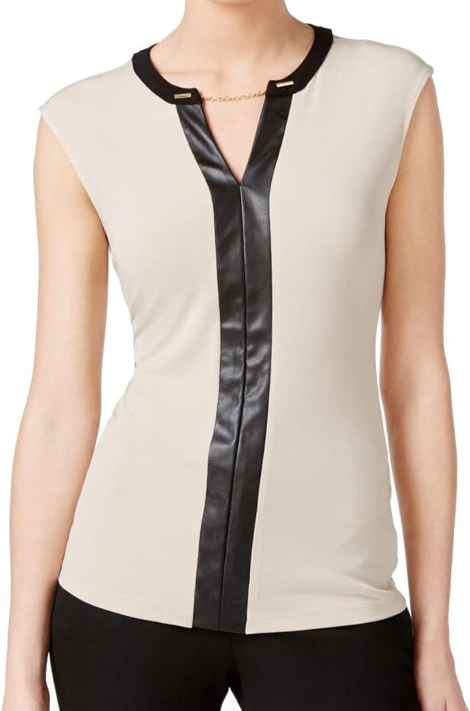 Calvin Klein Women's Faux Leather V-Neck Tank (Regular and Plus Sizes) | Amazon (US)