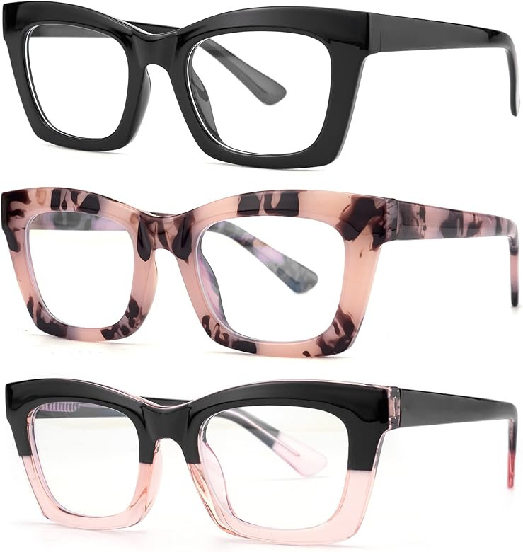 bullabulling 3 pack Oprah style Spring hinge Readers Blue Light Blocking Computer Square Reading ... | Amazon (US)