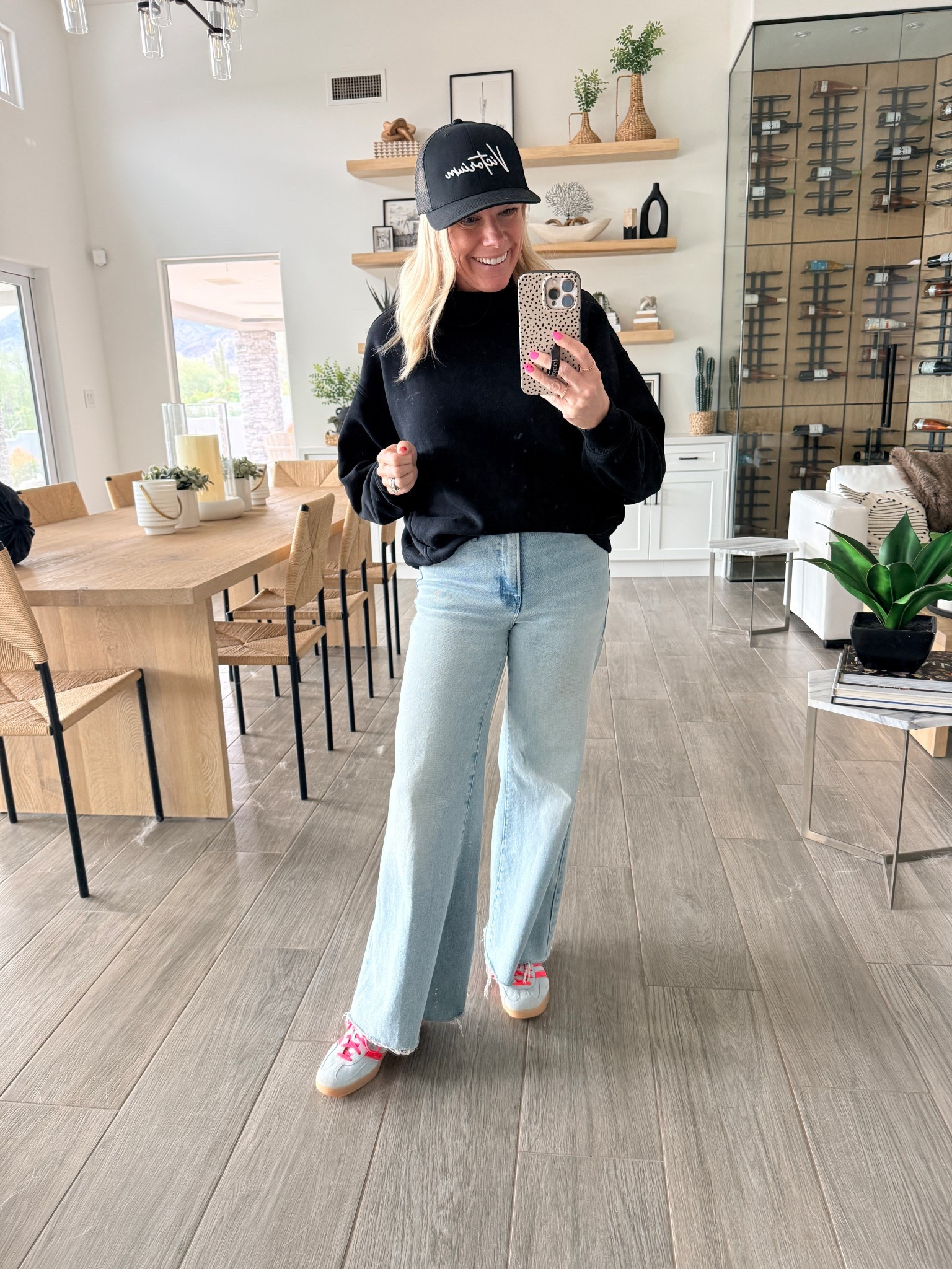 Size 2 jeans and xs alo mock neck sweatshirt. 7.5 adidas 

#LTKootd #LTKOver40 #LTKSeasonal