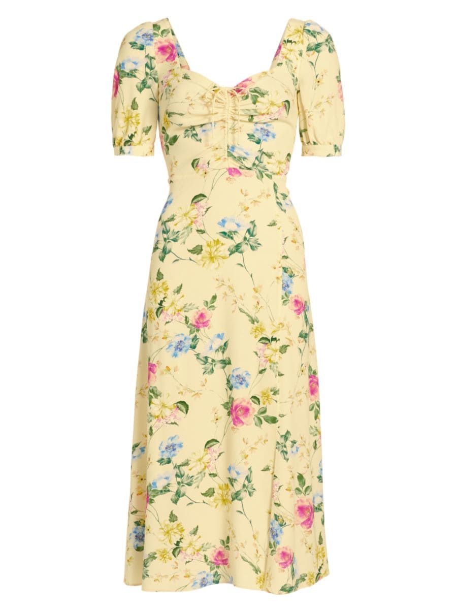 Shop Favorite Daughter The Vineyard Floral Puff-Sleeve Midi-Dress | Saks Fifth Avenue | Saks Fifth Avenue