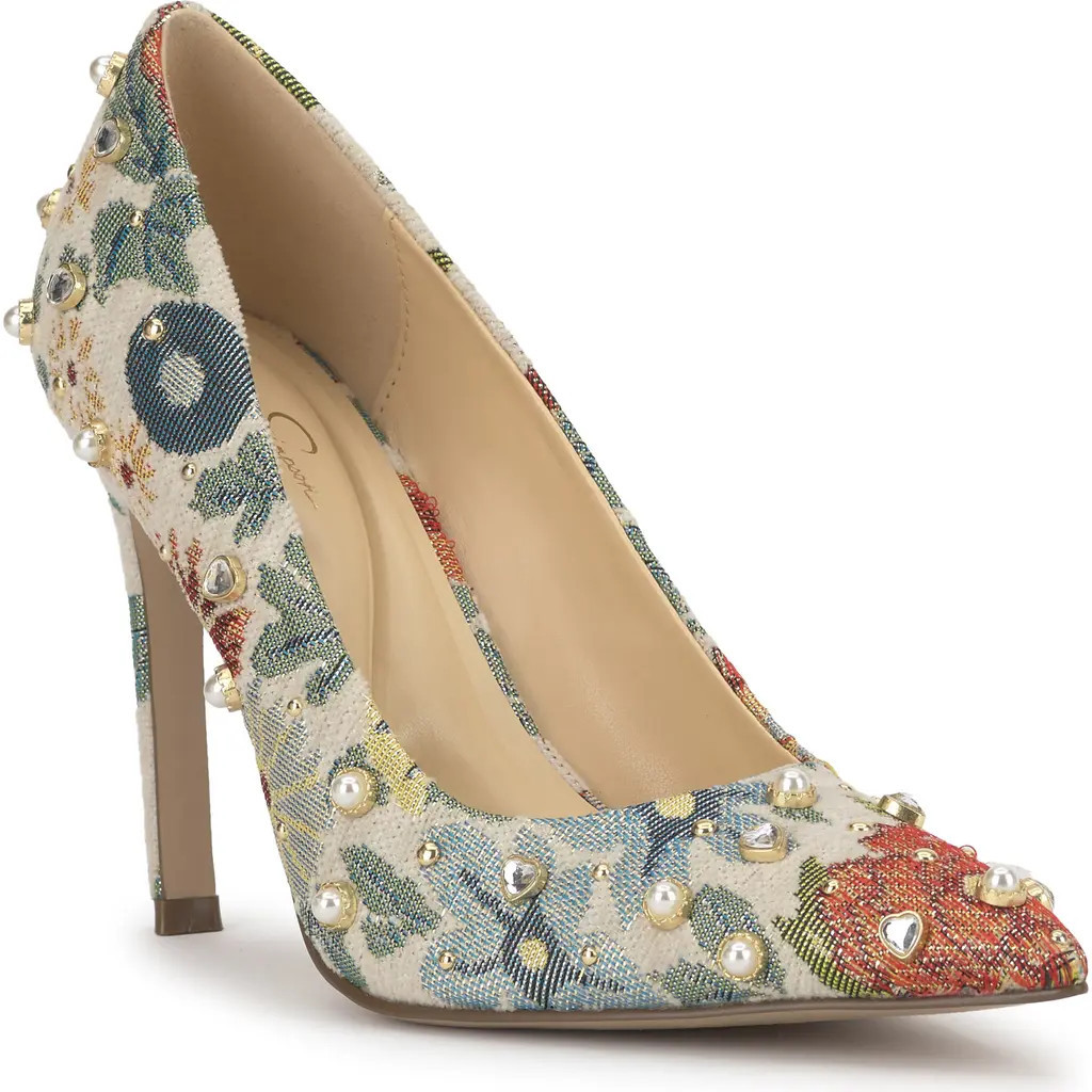 Jessica Simpson Welica Embellished Jacquard Pump in Cream Multi at Nordstrom, Size 7.5 | Nordstrom