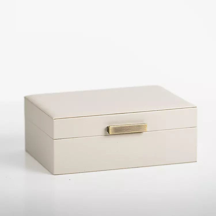 Small Beige Leather Brass Handle Box | Kirkland's Home