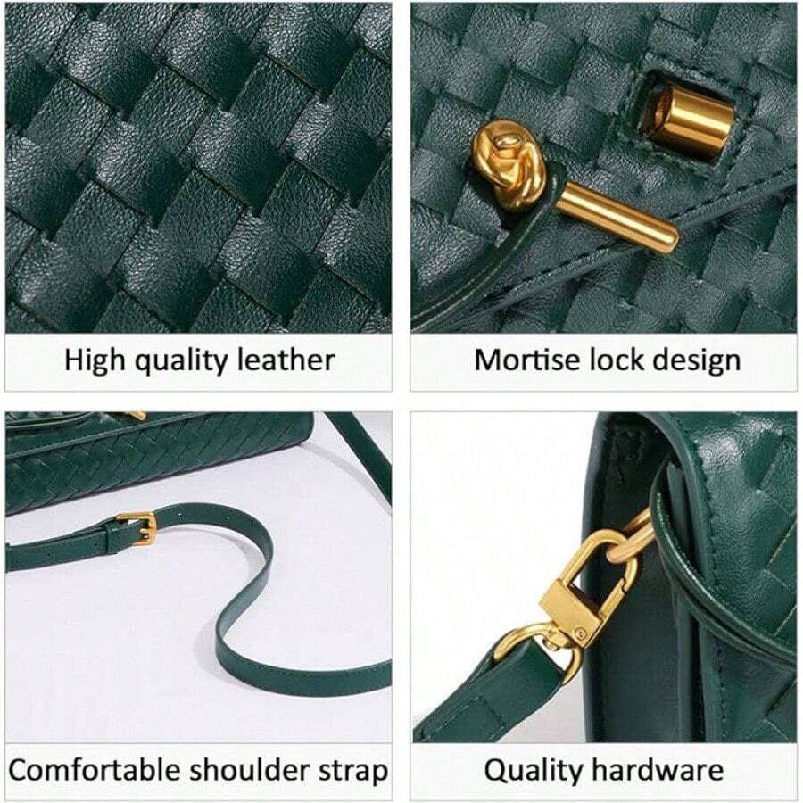 Woven Handbag For Women Fashion Evening Shoulder Bag PU Leather Handmade Clutch Purse Casual Cros... | SHEIN