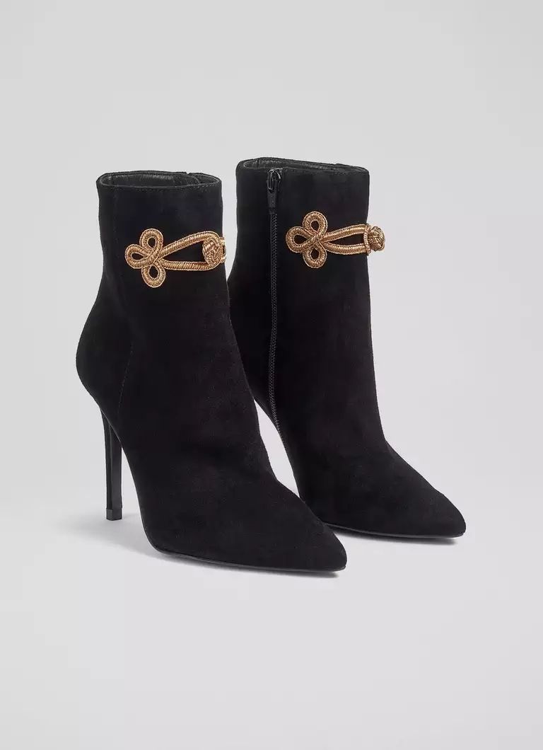 Delphine Black Suede and Gold Brocade Ankle Boots | L.K. Bennett (UK)