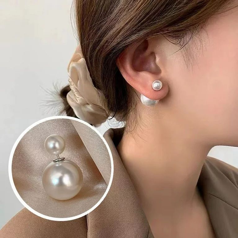 DoubleYi Women Earrings 1 Pair Dress Up Temperament Trendy Women Double-sided Big Faux Pearl Stud... | Walmart (US)