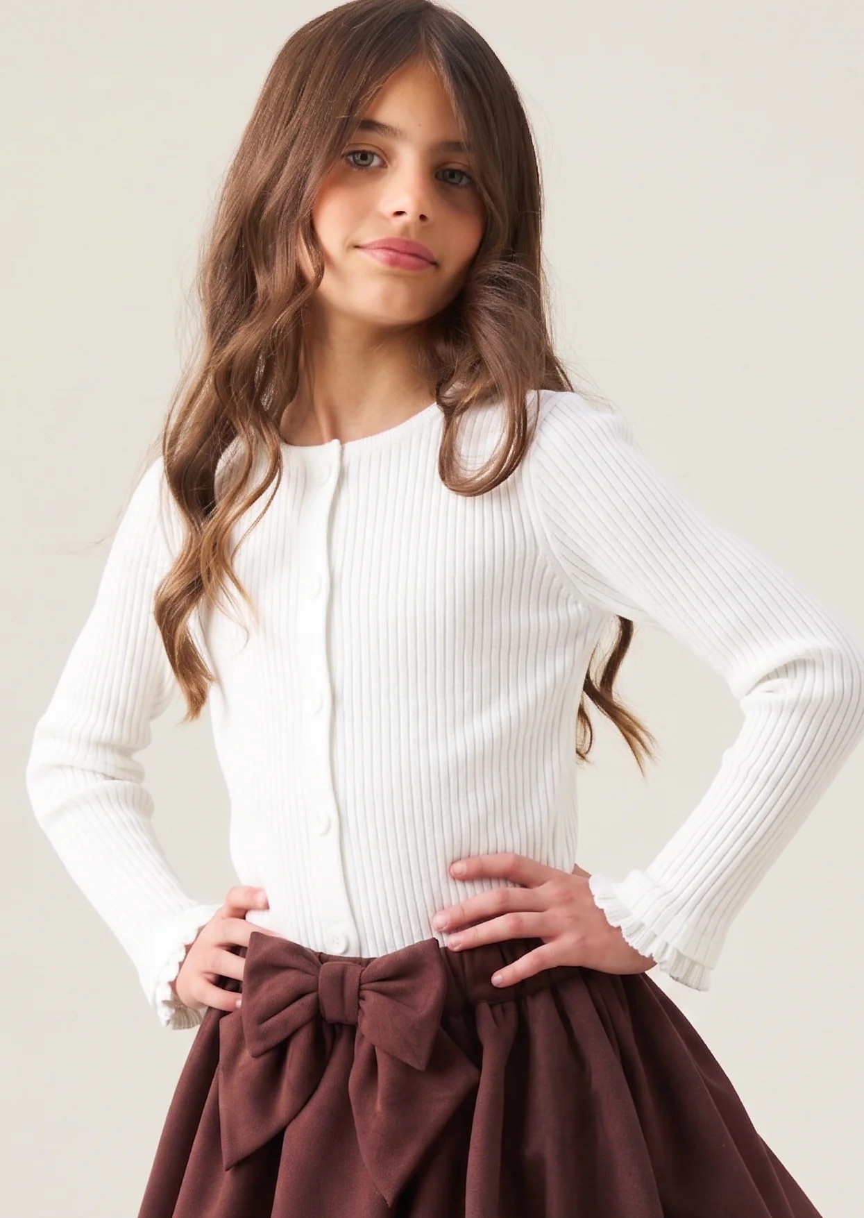 Nellie Skinny Rib Button Through Long Sleeve Top | Angel and Rocket