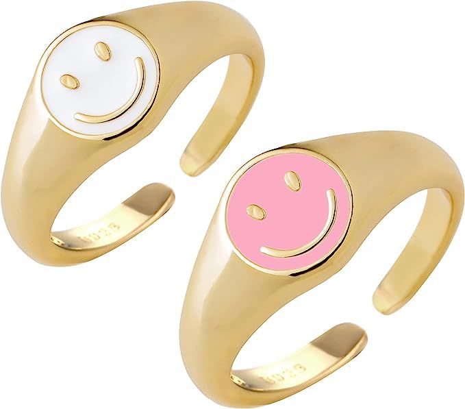 TREAVILVY Colorful Smiley Face Ring Pack, Adjustable Trendy Rings Set, Cute Rings Aesthetic, Funk... | Amazon (US)