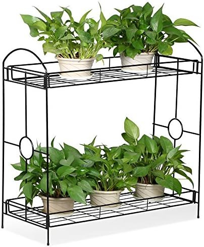 Topeakmart 2-Tier Metal Plant Stand Outdoor/Indoor Flower Stand Rack w/Tray Design for Garden and... | Amazon (US)