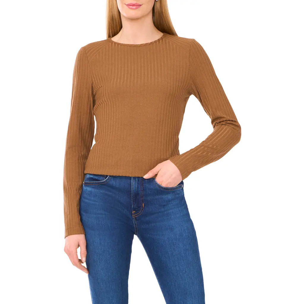 Halogen® Fitted Raglan Sleeve Knit Top in Rich Cognac at Nordstrom Rack, Size X-Large | Nordstrom Rack