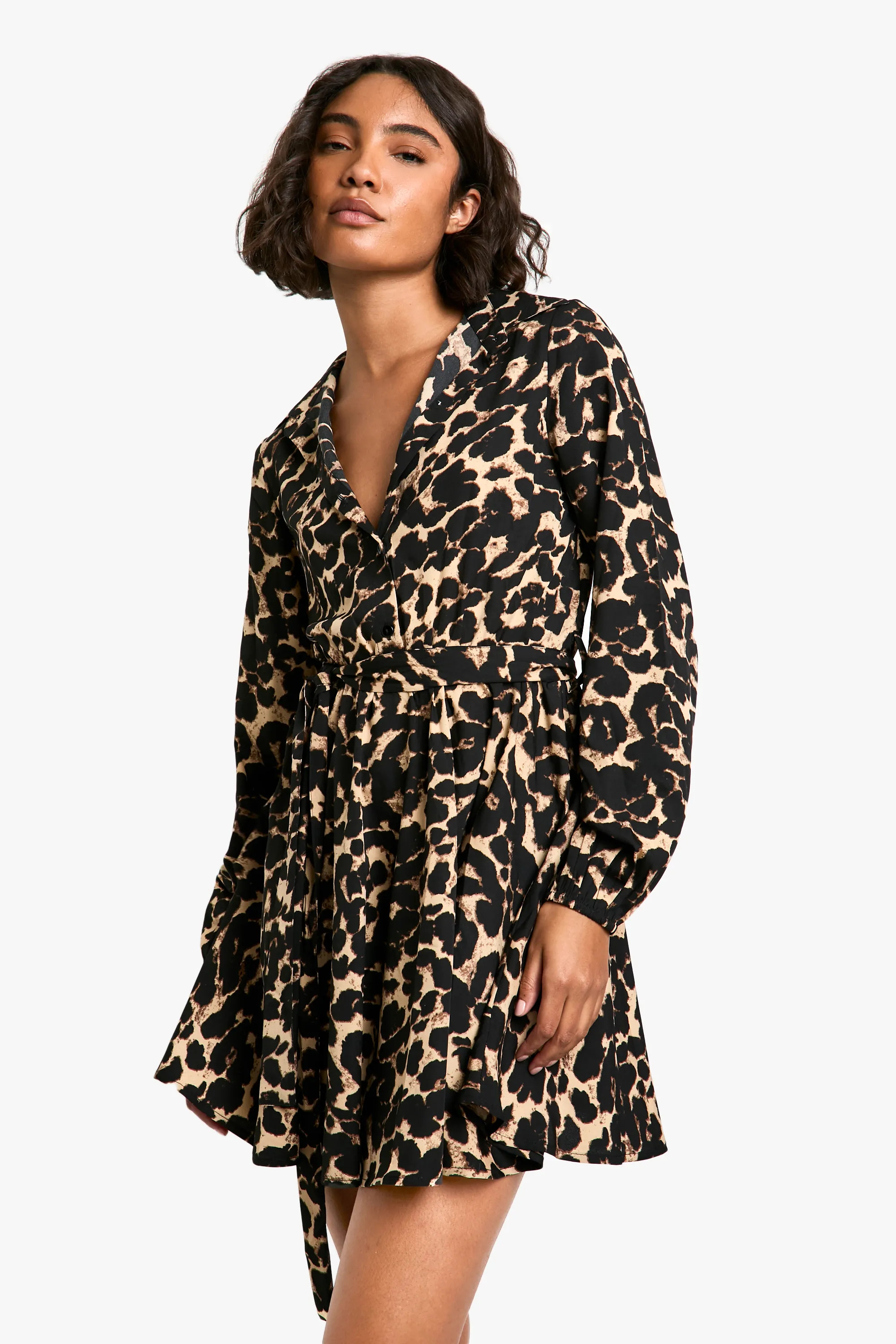 Animal Tall Leopard Print Skater Shirt Dress | Boohoo USA | boohoo (US & Canada)