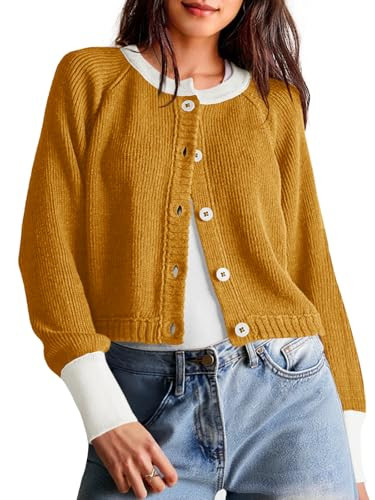 Saodimallsu Womens Cropped Cardigan Sweaters Button Down Open Front Long Sleeve Fall Trendy Color... | Amazon (US)