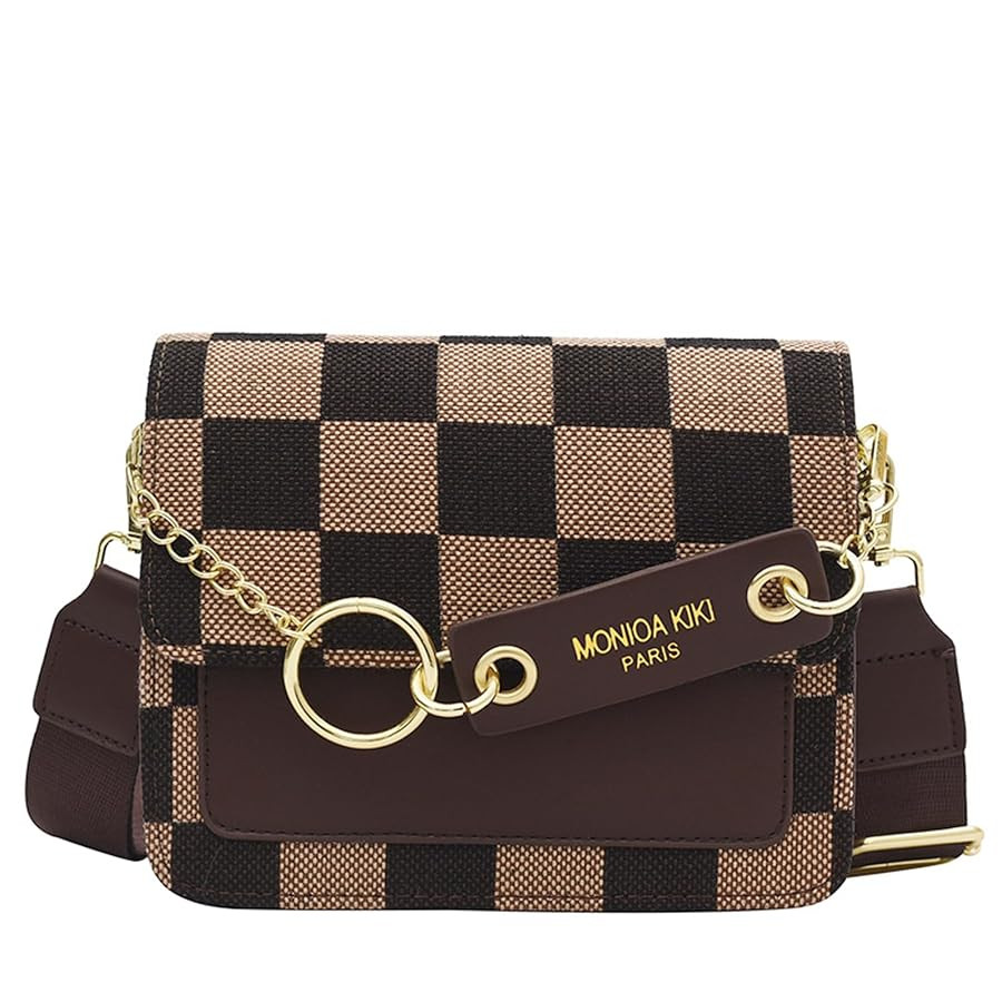 Checkered Crossbody Bag for Women, Leather Checkerboard Shoulder Handbag Trendy Plaid Clutch Purs... | Amazon (US)