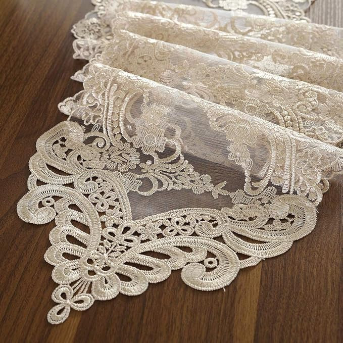 ARTABLE Lace Table Runner Dresser Scarf Macrame Embroidered Table Runners with Exquisite Flower V... | Amazon (US)