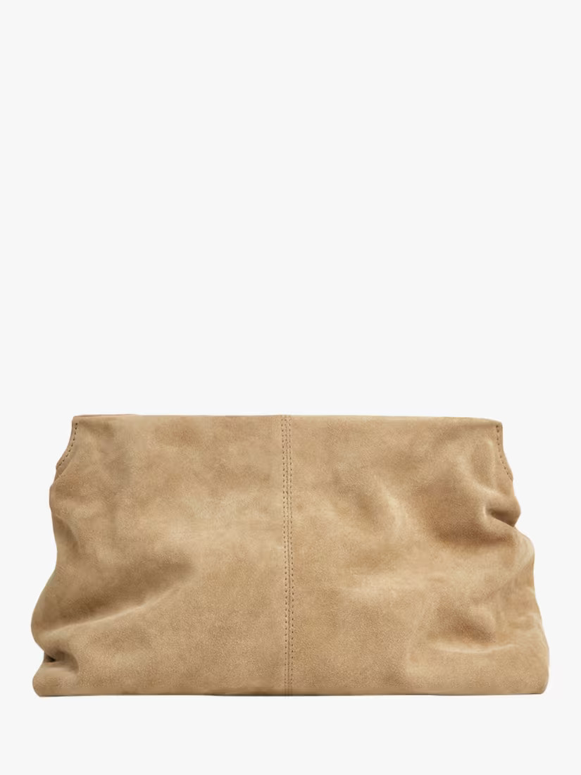 FlatteredClay Suede Oversized Clutch Bag, Sand | John Lewis (UK)