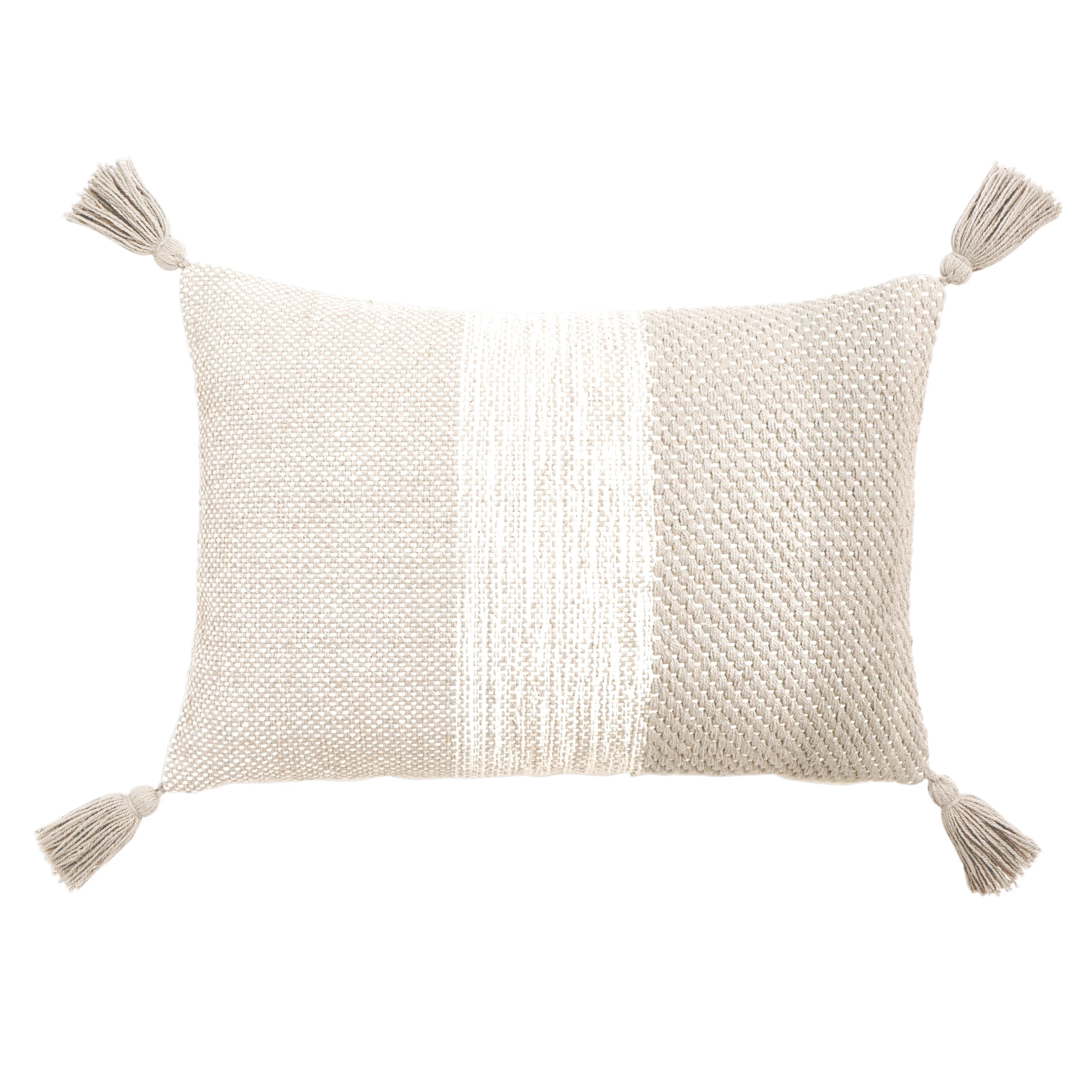 Gap Home Blocked Slub Decorative Oblong Throw Pillow with Tassels, Khaki, 14" x 20" | Walmart (US)