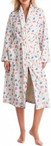 Women Fleece Floral Fruit Print Bathrobe Christmas Robe Soft Flannel Lounge Robe Cute Lightweight... | Amazon (US)