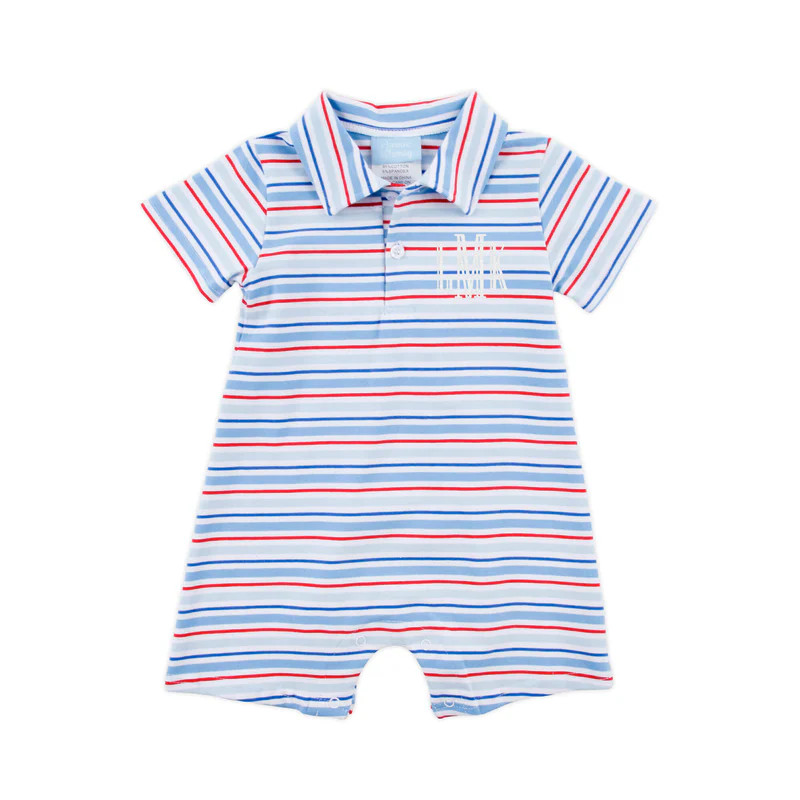 Patriotic Play Red & Blue Stripe Polo Romper | Classic Whimsy