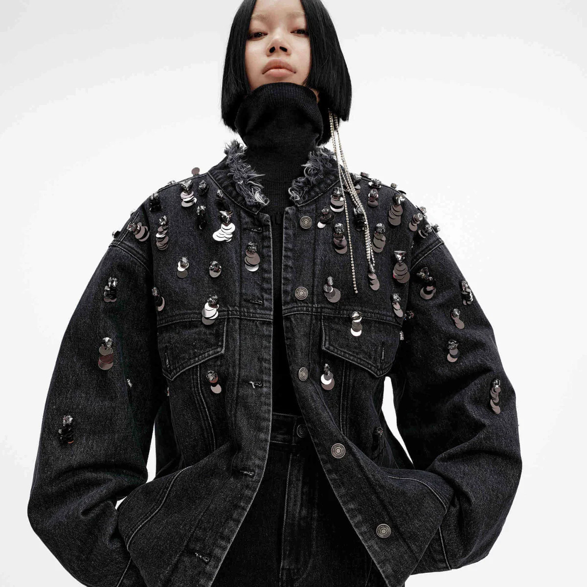 MO&Co. Women's Sequins Detail Denim Jacket | MO&Co.