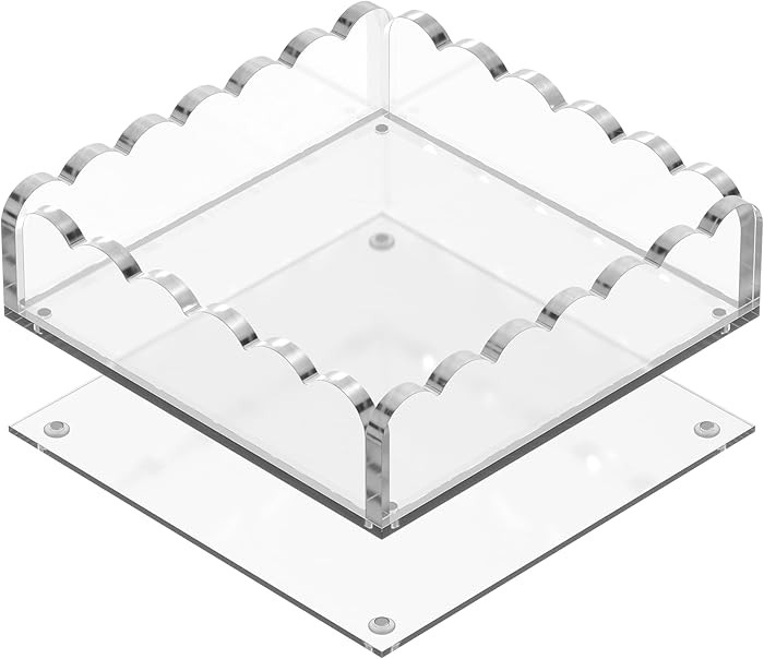 8 x 8 Scalloped Acrylic Tray with Magnetic Mat – Clear Photo Display Tray & Jewelry Organizer, ... | Amazon (US)