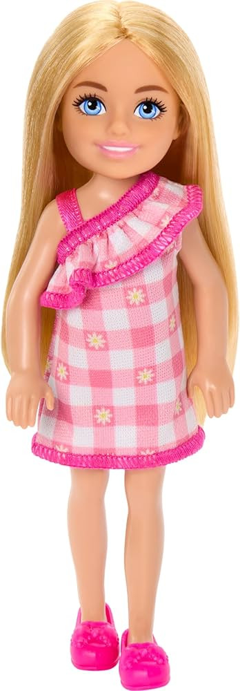 Barbie Chelsea Doll, Small Doll Wearing Removable Checked Dress & Pink Shoes with Blonde Hair & B... | Amazon (US)