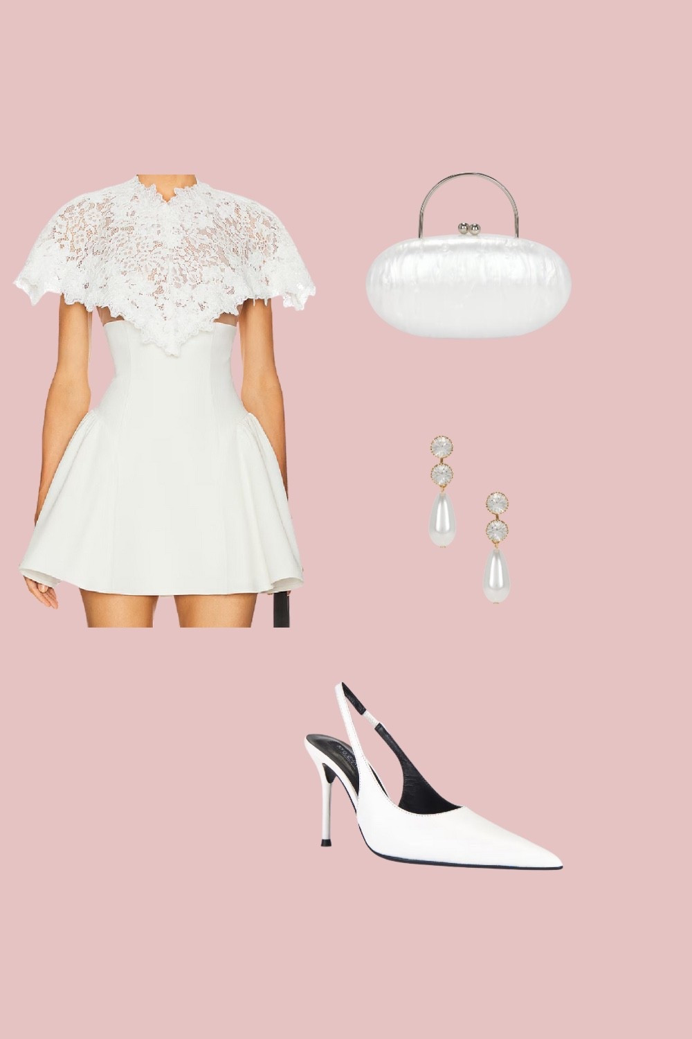 Embrace timeless elegance with this white lace mini dress, styled with pearl drop earrings, a chic white clutch, and classic slingback heels. Perfect for bridal showers, rehearsal dinners, or any romantic occasion where you want to shine. 🤍 #WhiteDress #BridalShowerOutfit #RomanticStyle #ElegantFashion

#LTKStyleTip #LTKFallSale #LTKNYFW