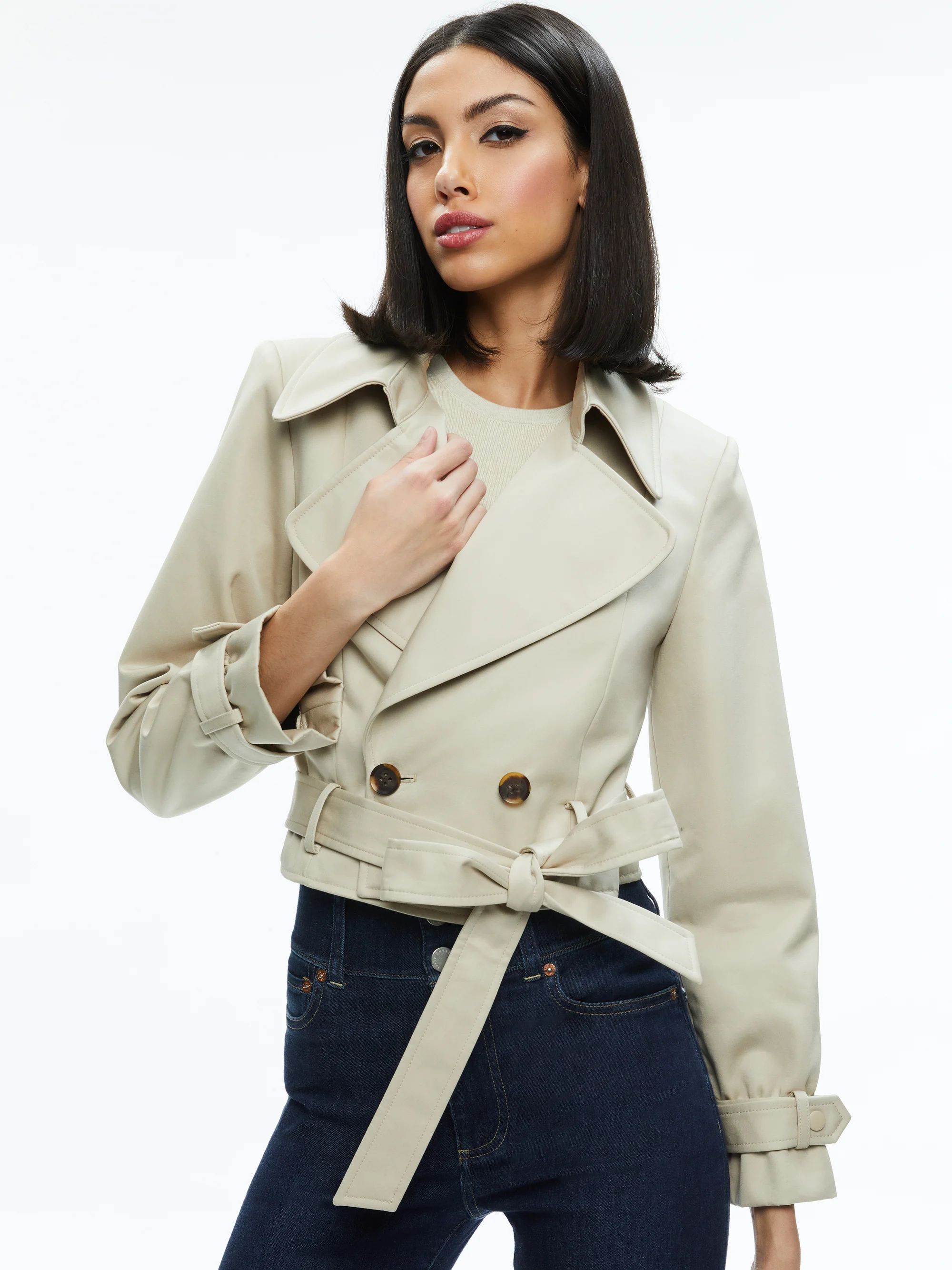 HAYLEY CROPPED TRENCH COAT WITH BELT | Alice + Olivia