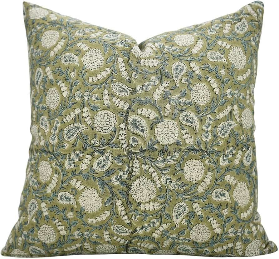 Handmade Block Print Cotton Linen 22"X22" Throw Pillowcase Cushion Cover, Home D\u00e9cor, Living... | Amazon (US)