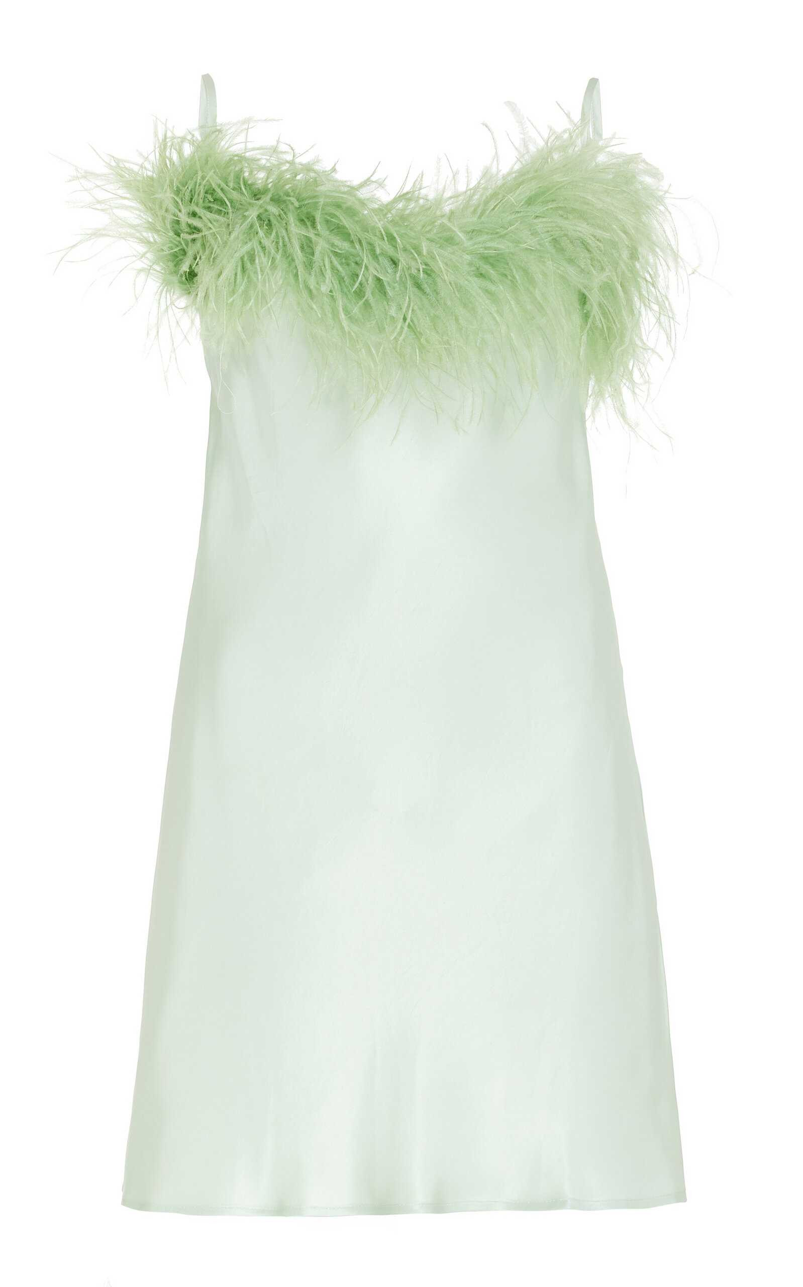 Boheme Feather-Trimmed Satin Mini Slip Dress | Moda Operandi (Global)